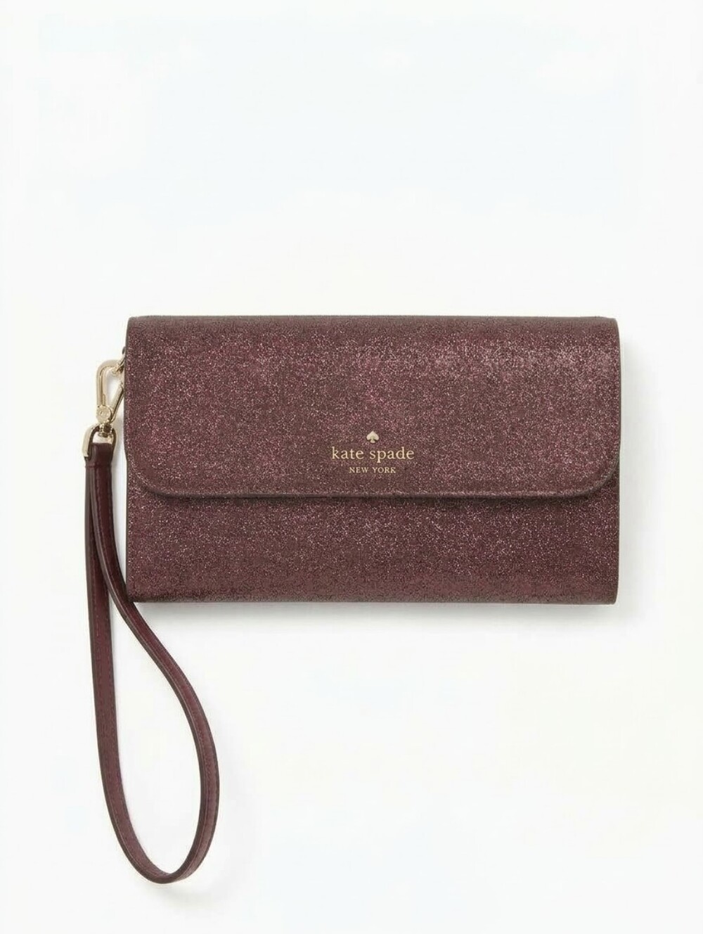 kate spade Glitter Flap Wristlet Clutch in Deep Plum